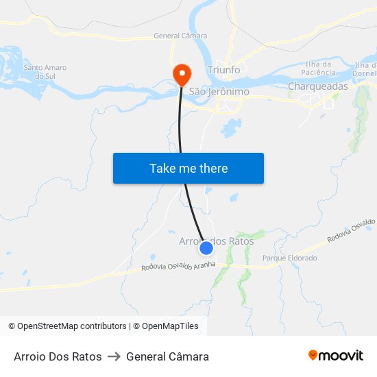 Arroio Dos Ratos to General Câmara map
