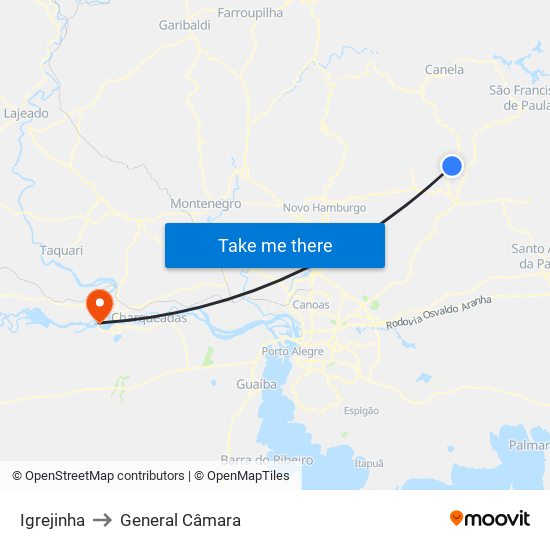 Igrejinha to General Câmara map