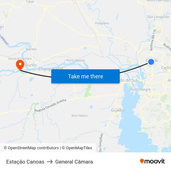 Estação Canoas to General Câmara map