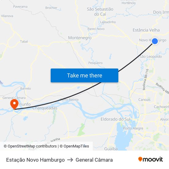 Estação Novo Hamburgo to General Câmara map