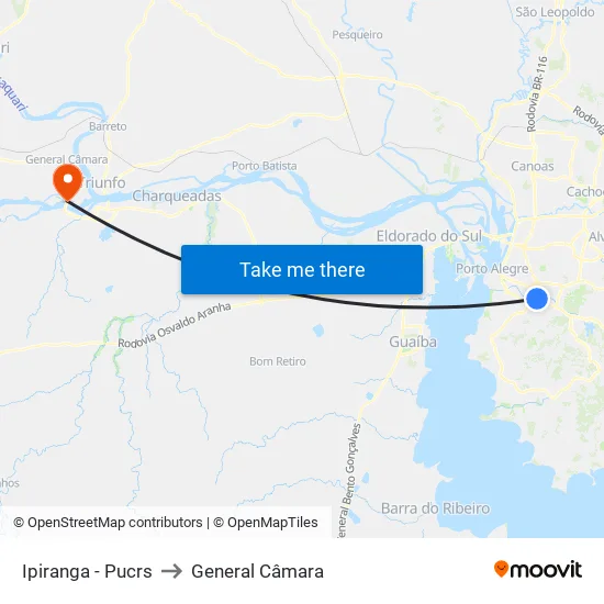 Ipiranga - Pucrs to General Câmara map