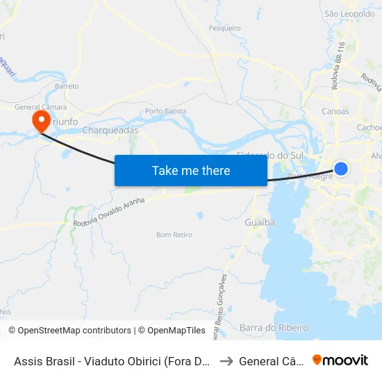 Assis Brasil - Viaduto Obirici (Fora Do Corredor) to General Câmara map