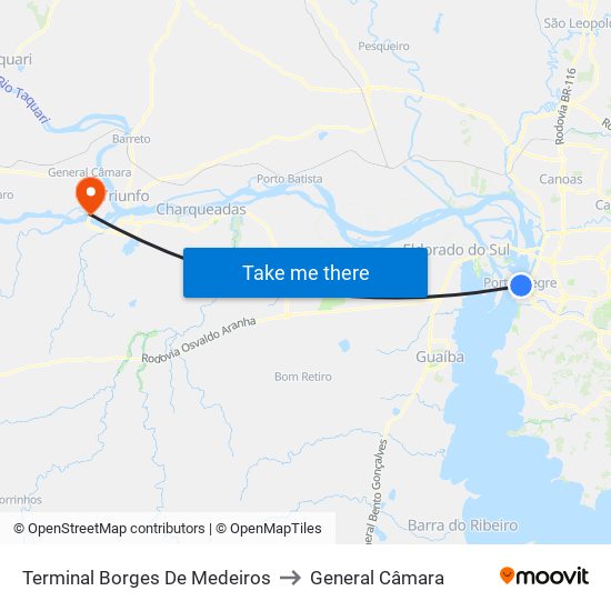 Terminal Borges De Medeiros to General Câmara map