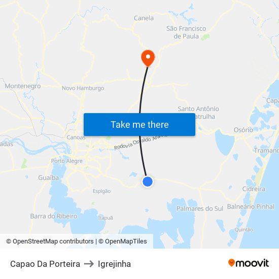 Capao Da Porteira to Igrejinha map