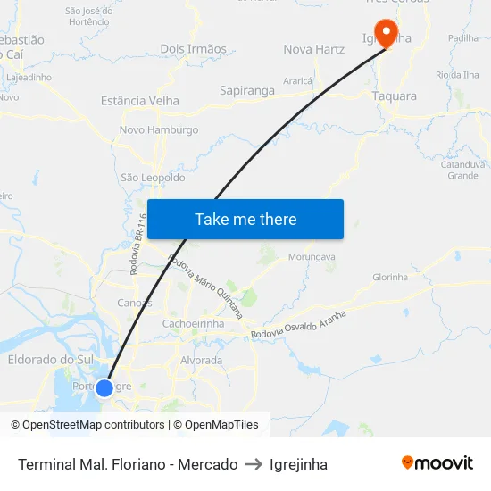 Terminal Mal. Floriano - Mercado to Igrejinha map