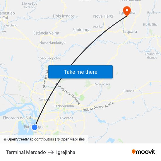 Terminal Mercado to Igrejinha map