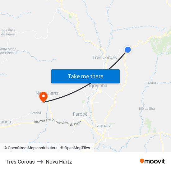 Três Coroas to Nova Hartz map