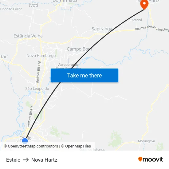 Esteio to Nova Hartz map