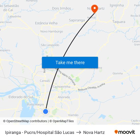 Ipiranga - Pucrs/Hospital São Lucas to Nova Hartz map