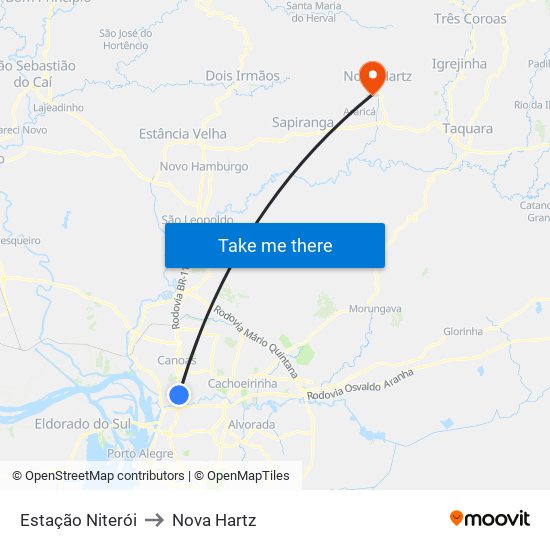 Estação Niterói to Nova Hartz map