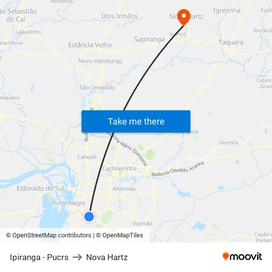 Ipiranga - Pucrs to Nova Hartz map