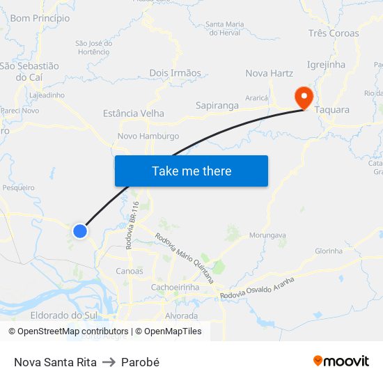 Nova Santa Rita to Parobé map