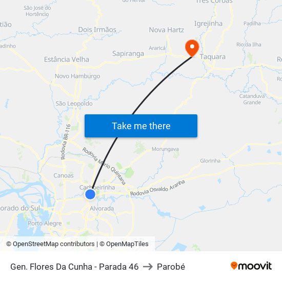 Gen. Flores Da Cunha - Parada 46 to Parobé map