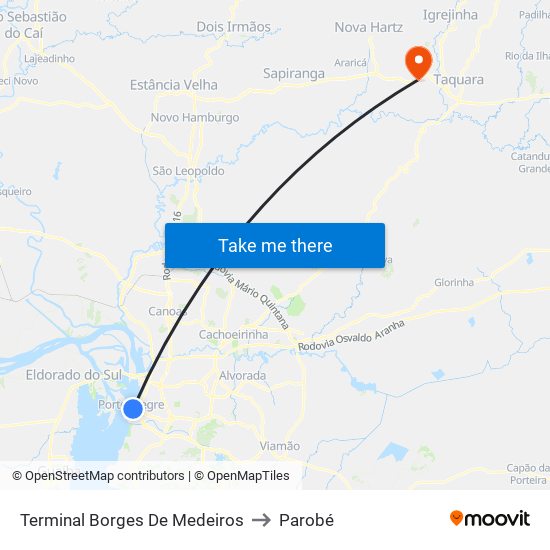 Terminal Borges De Medeiros to Parobé map
