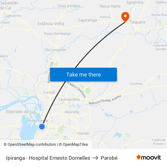 Ipiranga - Hospital Ernesto Dornelles to Parobé map