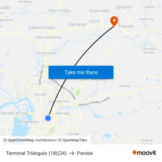 Terminal Triângulo (18)(24) to Parobé map