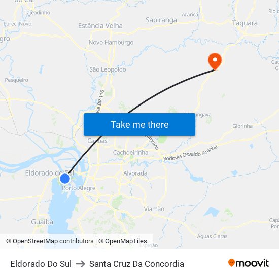 Eldorado Do Sul to Santa Cruz Da Concordia map