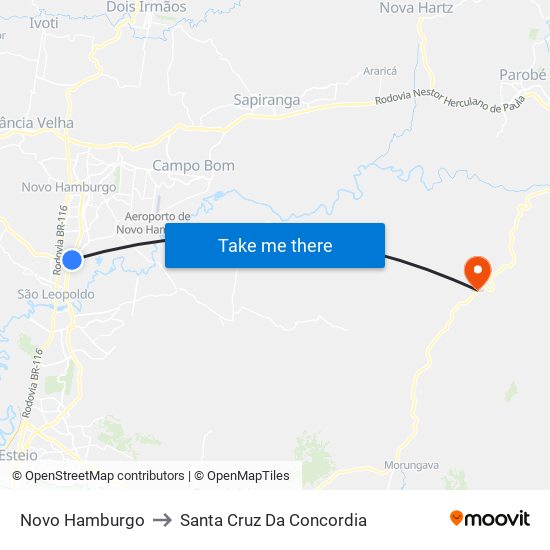 Novo Hamburgo to Santa Cruz Da Concordia map