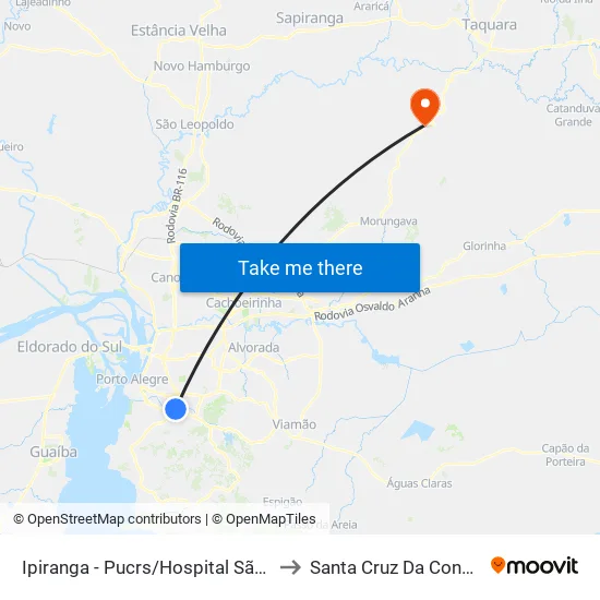Ipiranga - Pucrs/Hospital São Lucas to Santa Cruz Da Concordia map