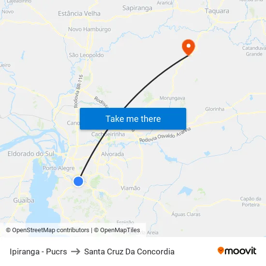 Ipiranga - Pucrs to Santa Cruz Da Concordia map