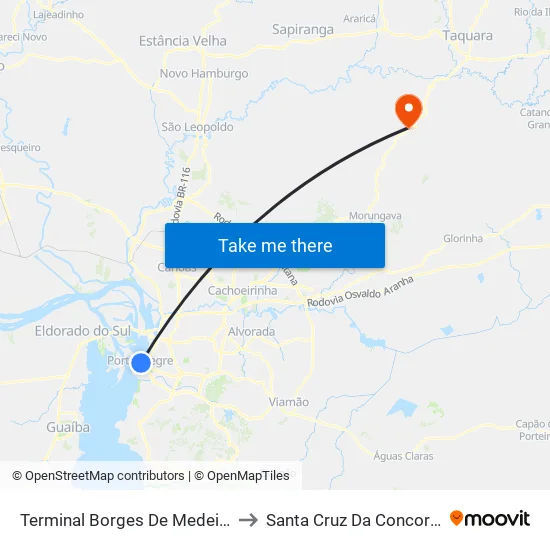 Terminal Borges De Medeiros to Santa Cruz Da Concordia map