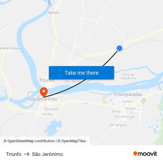 Triunfo to São Jerônimo map