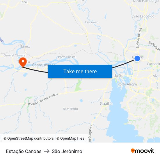 Estação Canoas to São Jerônimo map