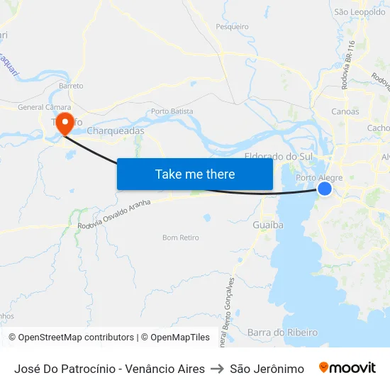 José Do Patrocínio - Venâncio Aires to São Jerônimo map
