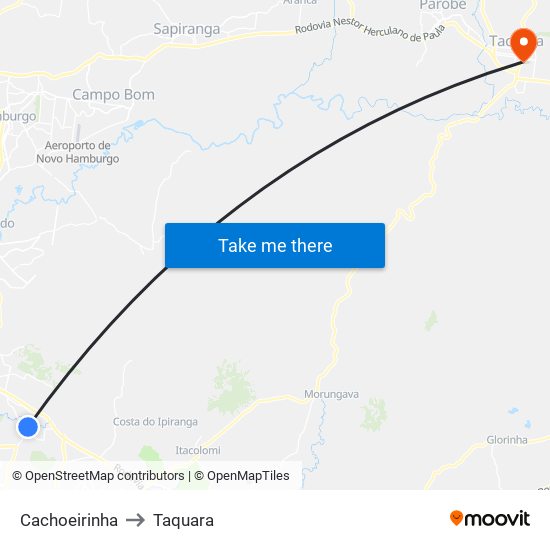 Cachoeirinha to Taquara map