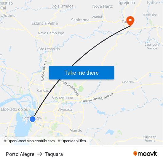 Porto Alegre to Taquara map