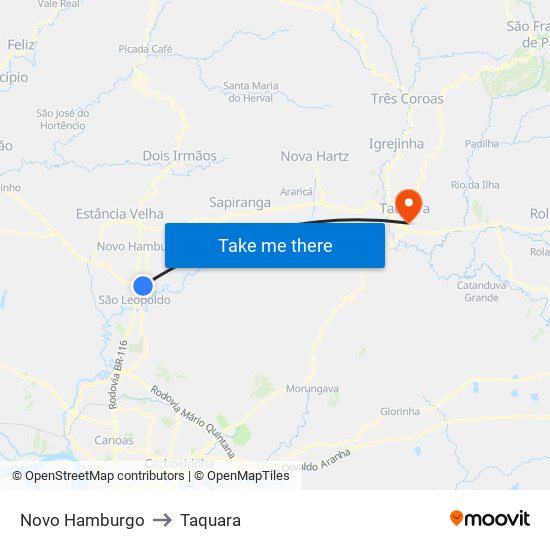 Novo Hamburgo to Taquara map