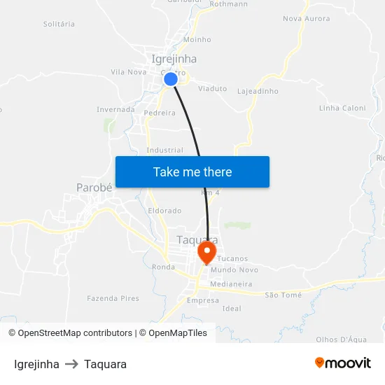 Igrejinha to Taquara map