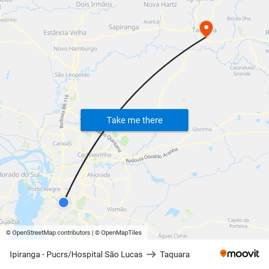 Ipiranga - Pucrs/Hospital São Lucas to Taquara map