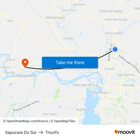 Sapucaia Do Sul to Triunfo map