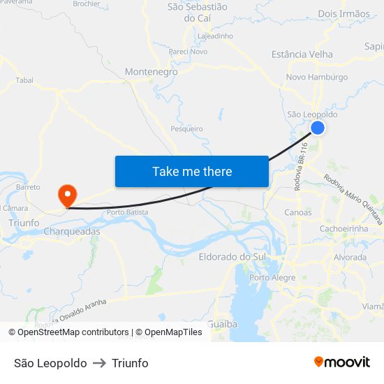 São Leopoldo to Triunfo map
