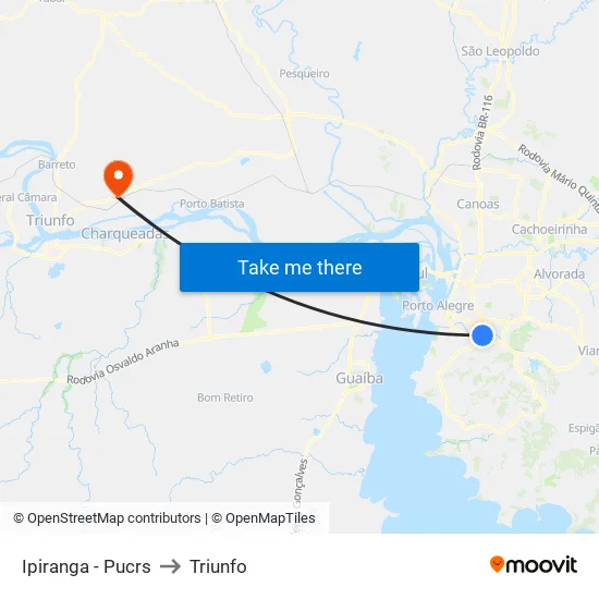 Ipiranga - Pucrs to Triunfo map