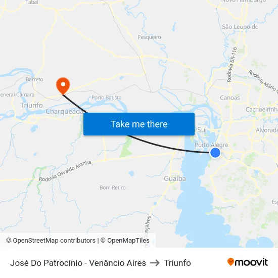 José Do Patrocínio - Venâncio Aires to Triunfo map