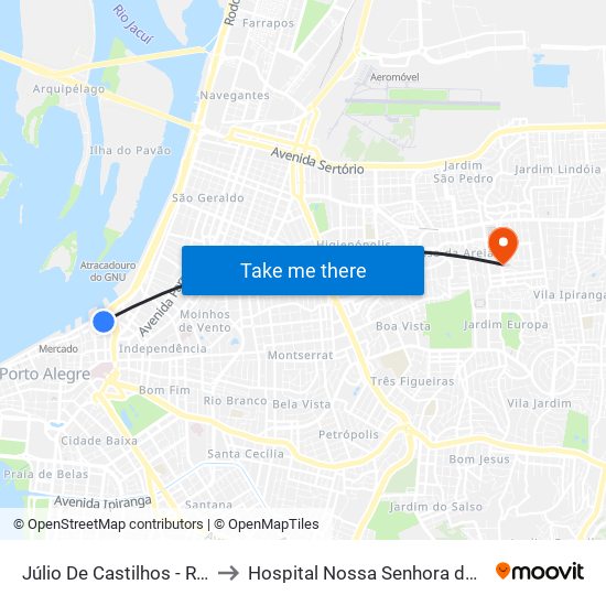 Júlio De Castilhos - Rodoviária to Hospital Nossa Senhora da Conceição map