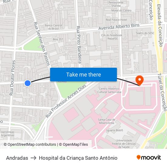Andradas to Hospital da Criança Santo Antônio map