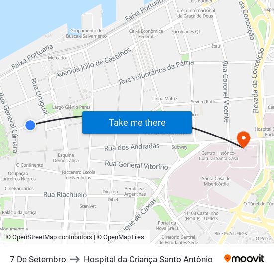 7 De Setembro to Hospital da Criança Santo Antônio map