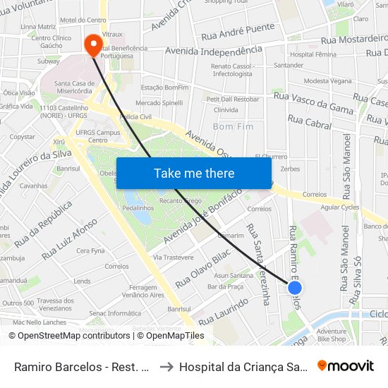 Ramiro Barcelos - Rest. Universitário to Hospital da Criança Santo Antônio map