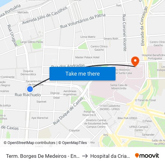 Term. Borges De Medeiros - Entre Riachuelo E Salgado Filho to Hospital da Criança Santo Antônio map