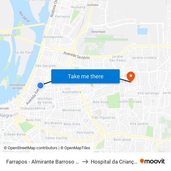 Farrapos - Almirante Barroso (Fora Do Corredor) to Hospital da Criança Conceição map