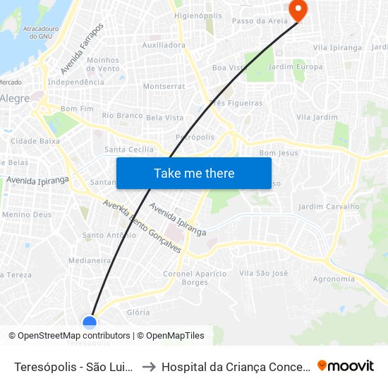 Teresópolis - São Luis Sn to Hospital da Criança Conceição map