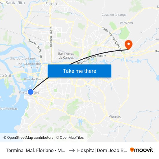 Terminal Mal. Floriano - Mercado to Hospital Dom João Becker map