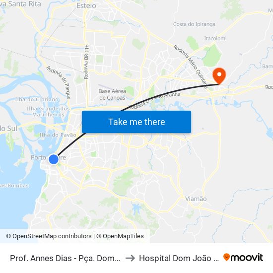 Prof. Annes Dias - Pça. Dom Feliciano to Hospital Dom João Becker map
