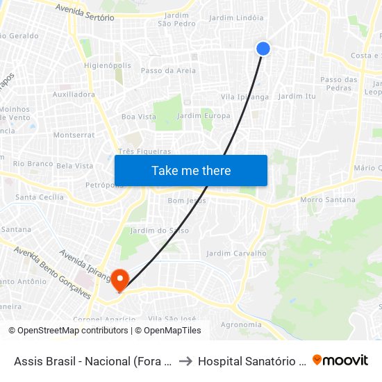 Assis Brasil - Nacional (Fora Do Corredor) to Hospital Sanatório Partenon map