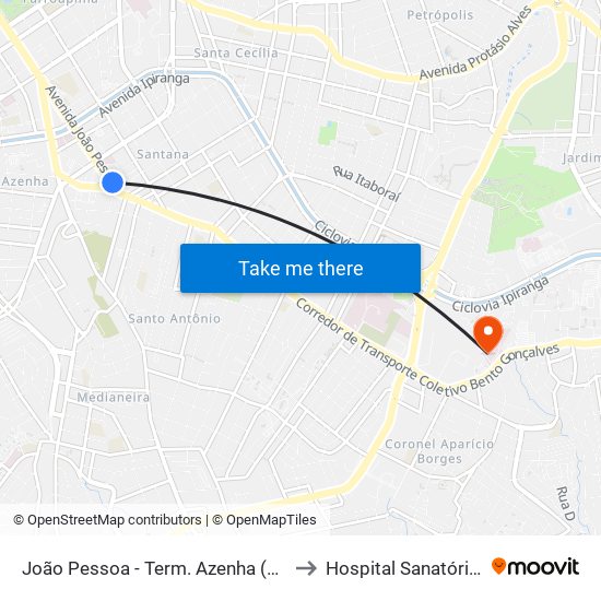 João Pessoa - Term. Azenha (Fora Do Corredor) to Hospital Sanatório Partenon map