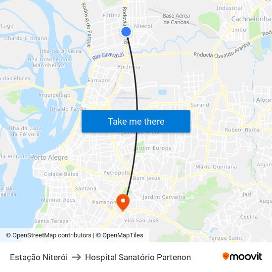 Estação Niterói to Hospital Sanatório Partenon map