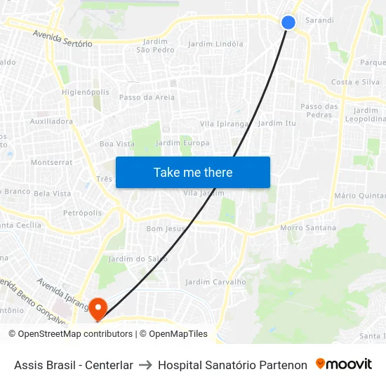 Assis Brasil - Centerlar to Hospital Sanatório Partenon map
